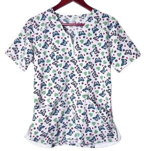 ScrubAid Butterfly Heart Print Nurse Utility Work Shirt Women’s Size Medium